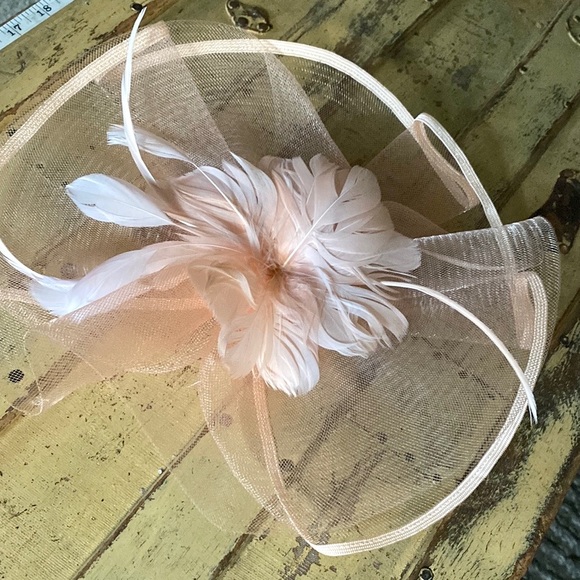 PINK FEATHER FASCINATOR HAT DRESSY MESH SHEER PINK FEATHER CLIP FASCINATOR - Picture 9 of 13
